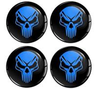 SkinoEu Lot de 4 autocollants 65 mm pour enjoliveurs, cache-moyeux, cache-moyeux de roue - Noir et bleu - Crâne tête de mort A 365