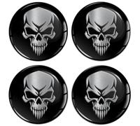 SkinoEu Lot de 4 autocollants 68 mm pour enjoliveurs, cache-moyeux, cache-moyeux de roue - Noir argenté - Crâne tête de mort A 7268