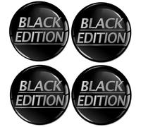 SkinoEu Lot de 4 Autocollants de 70 mm pour enjoliveurs, Cache-moyeux, Cache-moyeux de Roue, Autocollants Black Edition A 2970