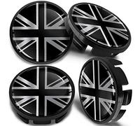 SkinoEu Lot de 4 Enjoliveur Cache Moyeux Capuchon de Centre de Roue 65 mm, Compatible avec VW Enjoliveurs 3B7 601 171 / 6U7 601 171 Noir Drapeau Britannique UK Union Jack CV 29 New