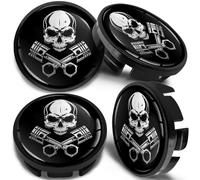 SkinoEu Lot de 4 Enjoliveur Cache Moyeux Capuchon de Centre de Roue 65 mm, Compatible avec VW Enjoliveurs 3B7 601 171 / 6U7 601 171 Crâne Tête de Mort Noir Argent CV 19
