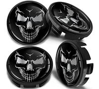 SkinoEu Lot de 4 Enjoliveur Cache Moyeux Capuchon de Centre de Roue 65 mm, Compatible avec VW Enjoliveurs 3B7 601 171 / 6U7 601 171 Crâne Noir Argent CV 48