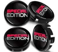 SkinoEu Lot de 4 Enjoliveur Cache Moyeux Capuchon de Centre de Roue 65 mm, Compatible avec VW Enjoliveurs 3B7 601 171 / 6U7 601 171 Special Edition Noir Argent Rouge CV 18