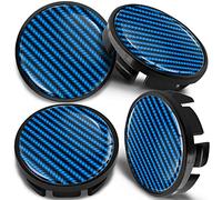 SkinoEu Lot de 4 Enjoliveur Cache Moyeux Capuchon de Centre de Roue 65 mm, Compatible avec VW Enjoliveurs 3B7 601 171 / 6U7 601 171 Bleu Carbone CV 14