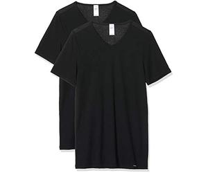Skiny Herren V Kurzarm 2er Pack Shirt Multipack Tricot, Black, L (Lot de 2) Homme