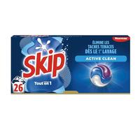 SKIP - Capsules Lessive Active Clean, Nettoyage Efficace et Fraîcheur Intense (Boîte 26 unités) - Le Lot De 2