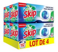 Skip - Capsules Lessive, Tout en 1, Fraîcheur Intense, 4x28 Lavages | Élimine les taches dès le premier lavage, efficace en cycle court et à froid, parfum longue durée, 112 capsules