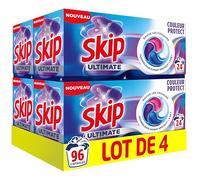 Skip Lessive Capsules Ultimate 4 en 1 Couleur Protect x24 - Ravive les Couleurs et Protège les Fibres - Technologie Expert Protect - Capsules Lessive à Dissolution Parfaite - 96 Lavages (4x24)