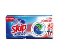 Skip Lessive Capsules Ultimate 4en1 Extra Détachant - Imbattable sur Taches Incrustées, Sans Pré-Traitement - Technologie Nano Power™ - Capsules Lessive Efficace - 34 Lavages