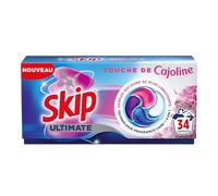 Skip - Capsules Lessive Ultimate 4en1 Touche de Cajoline - Parfum Longue Durée Rose et Fleur Blanche - Technologie Fragrance Care - Capsules Lessive avec Adoucissant Intégré - 34 Lavages