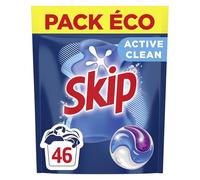 Skip - Lessive Capsules Tout en 1 Active Clean - Propreté Impeccable - Fraîcheur Longue Durée - Détache les vêtements tout en respectant fibres et couleurs - 46 Lavages