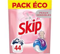 Skip - Lessive Capsules Tout en 1 Peaux Sensibles - Contre les taches tenaces - Parfum léger et agréable - Testée dermatologiquement - 44 Lavages