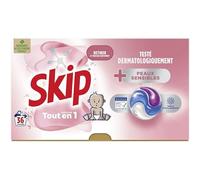 SKIP - Lessive Capsules - Tout en 1 - Peaux Sensibles - Propreté Impeccable et un Linge éclatant- Testées Dermatologiquement - 36 Lavages