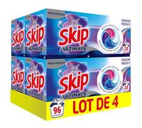 Skip Lessive Capsules Ultimate 4 en 1 Couleur Protect x24 - Ravive les Couleurs et Protège les Fibres - Technologie Expert Protect - Capsules Lessive à Dissolution Parfaite - 96 Lavages (4x24)