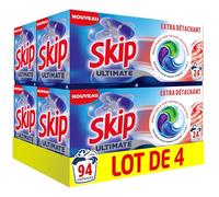 Skip Lessive Capsules Ultimate 4en1 Extra Détachant - Imbattable sur Taches Incrustées, Sans Pré-Traitement - Technologie Nano Power™ - Capsules Lessive Efficace - 96 Lavages (4x24)