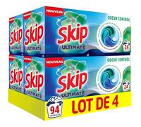 Skip Lessive Capsules Ultimate 4en1 Odeur Control - Technologie Nano Power Contre les Mauvaises Odeurs - Bouclier Anti-Odeur et Dissolution à Froid - Pods Lessive Efficace - 96 Lavages (4x24)