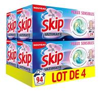 Skip Lessive Capsules Ultimate 4en1 Peaux Sensibles - Nettoyage Efficace Même à Froid et en Cycle Court - Parfum Hypoallergénique - Pods Lessive Développée Avec Des Dermatologues - 96 Lavages (4x24)