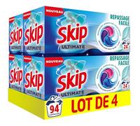 Skip Lessive Capsules Ultimate 4en1 Repassage Facile - Avec Technologie Easy Gliss Pour une Glisse Optimale - Dissolution Parfaite à Froid - Capsules Lessive Haute Performance - 96 Lavages (4x24)