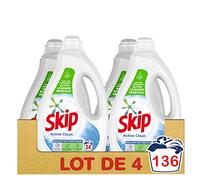 SKIP Lessive Liquide Active Clean, Résultats impeccables même en cycle court - 136 Lavages (Lot 4x34 lavages)