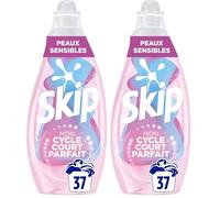 Skip - Lessive Liquide - Cycle Court Peaux Sensibles - Développée avec des dermatologues - Douce et Respectueuse - Résultat optimal en cycle court - 37 Lavages (Lot de 2)