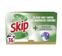 SKIP - Lessive liquide en capsules Tout en 1 - 36 lavages - Odeur Control - 2x plus fort contre les mauvaises odeurs - sans emballage plastique