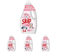 Skip - Lessive Liquide Peaux Sensibles - Contre les taches tenaces - Parfum léger et agréable - Testée dermatologiquement - 54 Lavages (Lot de 4)