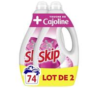 Skip - Lessive Liquide - Touche de Cajoline - 74 lavages - Résultat Impeccable sur les Taches - Apporte de la douceur avec son parfum frais - 2x37 Lavages