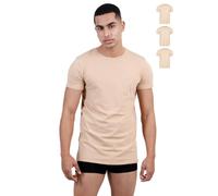 SKIPPER Lot de 3 Stretch T Shirt Homme Col Rond I Maillot de Corps Beige I Tricot de Corps 95% Coton 5% Élasthanne I sous Chemise Manches Courtes I Label Oeko-TEX® M