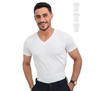 SKIPPER Lot de 3 T Shirt Homme 100% Coton I Maillot de Corps Blanc I Tricot de Corps Col V I sous Chemise Manches Courtes I Label Oeko-TEX®