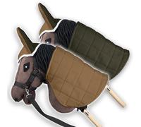 SKIPPI Couverture et Bonnet pour Hobby Horse, Hobby Horse Accessoire | Hobby Horse Couverture Réversible - Beige et Kaki, Bonnet Anti Mouches Bicolore pour Tête de Cheval à Chevaucher