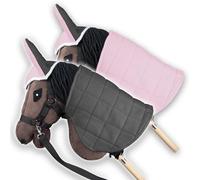 SKIPPI Couverture et Bonnet pour Hobby Horse - Rose et Gris, Hobby Horse Accessoire, Couverture Réversible, Bonnet Anti Mouches Bicolore pour Tête de Cheval à Chevaucher