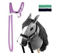 SKIPPI Hobby Horse Gris et Licol Lavande, Tête de Cheval à Chevaucher A3 et Hobby Horse Accessoire, 2 Licol, 2 Rênes, 2 Housses Amovibles