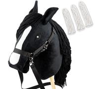 SKIPPI Hobby Horse Noir, Licol, Rênes, Mèches, Grand Cheval Bâton A3