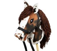 SKIPPI Hobby Horse Pie Alezan, Tête de Cheval à Chevaucher A3, Licol et Rênes Inclus, Hobby Horse Blanc à Taches Brunes, Cheval Realiste Tacheté, Hobby Horsing, Cheval Baton a Chevaucher