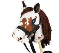 SKIPPI Hobby Horse Pie Alezan, Licol et Rênes Inclus, Cheval Bâton A5, Cheval Realiste Tacheté, Hobby Horse Blanc à Taches Brunes