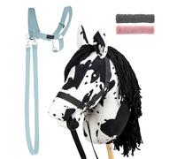 SKIPPI Hobby Horse Pie Noir et Licol Bleu Clair, Tête de Cheval à Chevaucher A3 et Hobby Horse Accessoire, 2 Licol, 2 Rênes, 2 Housses Amovibles