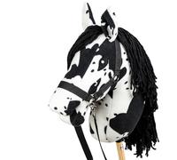 SKIPPI Hobby Horse Pie Noir, Tête de Cheval à Chevaucher A3, Licol et Rênes Inclus, Hobby Horse Realiste Blanc à Taches Noires, Cheval Baton a Chevaucher