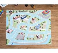 SkippiDoo « Small Fluffy Town » - Tapis de Jeu pour Enfants (160 x 120 cm) - Court-Peluche Doux, Dos antidérapant TPR, Ville compacte avec Ferme, Stade & commerces