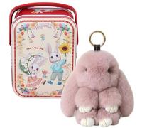 SKIPTHYBER Porte-clés en peluche en forme de lapin avec boîte de 15 cm - Joli pendentif lapin en peluche - Décoration pour Pâques, enfants et filles