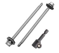 SKIR'CO (50 pièces) Vis à toiture zinguées 5,5 x 90 mm, tête hexagonale, vis autoperceuses DIN 7504-K avec rondelles d'étanchéité EPDM