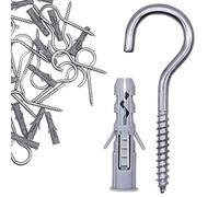 SKIR'CO Lot de 10 crochets à visser en zinc plaqué avec 6 x 30 mm cheville en plastique, crochet de plafond