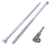 SKIR'CO Lot de 10 Vis à Bois Hexagonale DIN 571 en Acier Zingué M8 x 260 mm, Vis Tire-fond avec Embout Magnétique