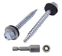 SKIR'CO Lot de 100 vis de toiture zinguées 4,8 x 50 mm avec rondelles d'étanchéité EPDM