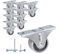 SKIR'CO Lot de 12 petites roulettes pour meubles, roues en caoutchouc gris, roulettes fixes, non pivotantes, direction unidirectionnelle, vis incluses (12)