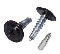 SKIR'CO Lot de 150 vis autoforeuses peintes 4,2 x 16 mm, tête de réglage modifiée Phillips Vis à tôle Tête gaufrée (150, Noir de jais RAL 9005)