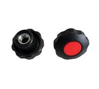 SKIR'CO Lot de 2 boutons de serrage étoile rouge et noir M8, largeur de la base 30 mm, poignées filetées femelles M8