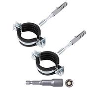 SKIR'CO Lot de 2 supports de tuyau avec revêtement en caoutchouc noir pour tuyaux de diamètre 40-45 mm, pour montage mural et plafond (2 pièces, avec embout de tournevis hexagonal magnétique)