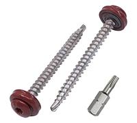 SKIR'CO Lot de 20 vis de toiture en métal, 4,8 x 60 mm, vis autoforeuses peintes avec rondelles EPDM, tête Torx (oxyde rouge RAL 3009)