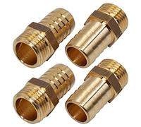 SKIR'CO Lot de 4 raccords cannelés en laiton mâle 1/2" x 18 mm, adaptateur de tuyau barbelé, connecteur de queue de tuyau, filetage BSP