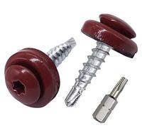 SKIR'CO Lot de 40 vis de toiture en métal, 4,8 x 20 mm, vis autoforeuses peintes avec rondelles EPDM, tête Torx (oxyde rouge RAL 3009)